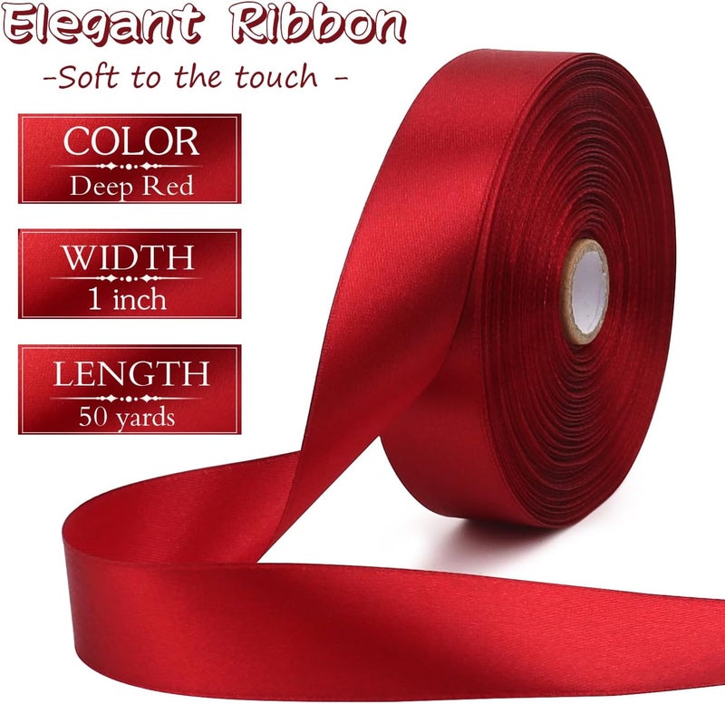 Riunbb Deep red Solid Satin Ribbon 1 Inch 50 Yards Solid Polyester Fabric Ribbon for Gift Wrapping Wedding Christmas Baby Shower Birthday Party Decoration Handmade Immortal Flower Craft - Image 2